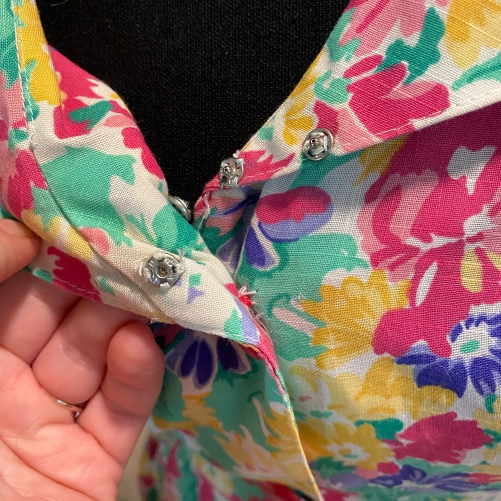 Vintage 80s Floral Button-Front Dress With Sailor Collar Size Small - Picture 6 of 10